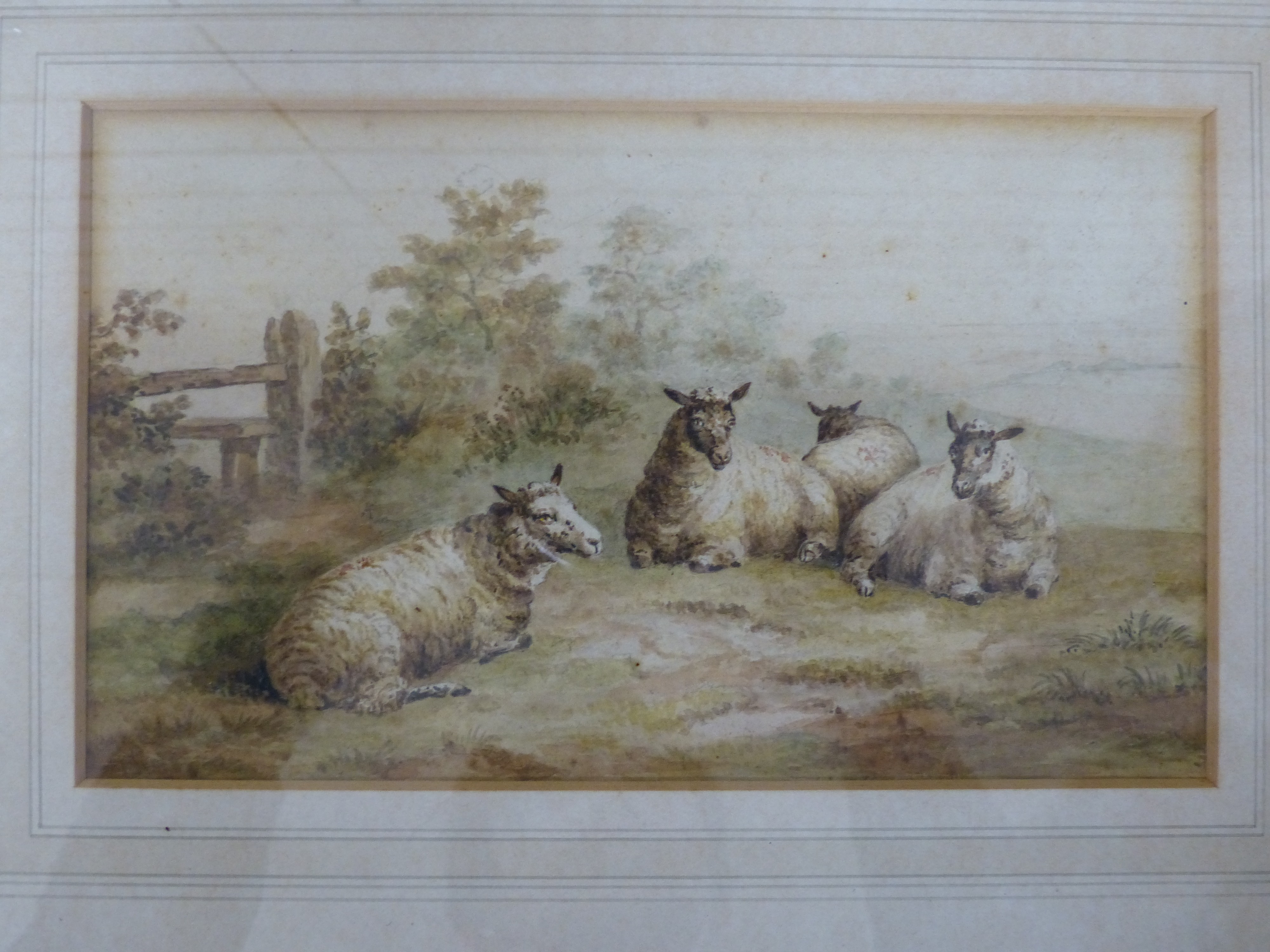 Thomas Griffith Wainewright (1794-1847), pair of watercolours, Sheep in landscapes, 23 x 13cm